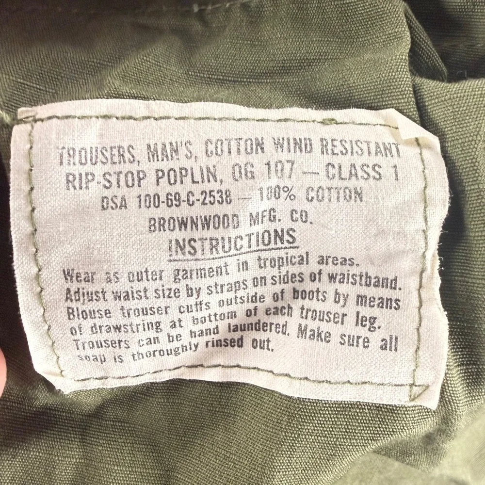 Vintage Vietnam Jungle Pants OG107 Ripstop Cargo 60s Mens 35x27 Large Short